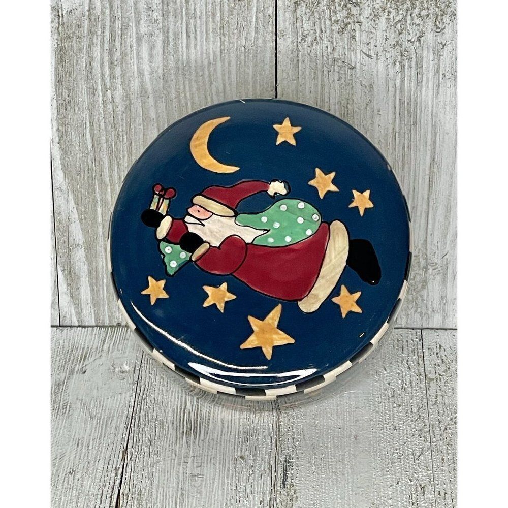 Christmas Santa Claus Round Ceramic Trinket Box